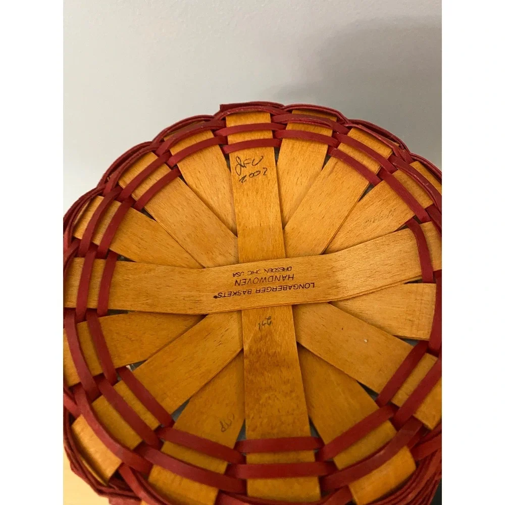Longaberger Woven Memories Basket Unisex OS Tan Red 2002 Handwoven With Liner